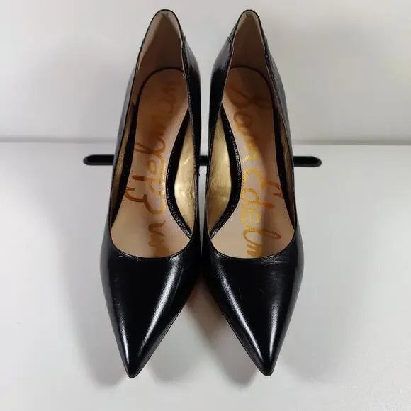 Sam Edelman Black Leather Pointed Toe Stiletto Pumps W13 Classic - Picture 2 of 9